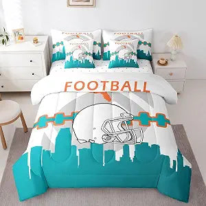Erosebridal 7 Pcs Comforter Set,Boys Football Bed in a Bag with Flat Full