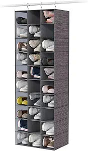 Whitmor 30 Sections Hanging Clothes Closet Shoe Organizer, Space Saving Breathable Fabric Shoe Storage for Bedroom, Laundry, Dorm, Crosshatch Gray