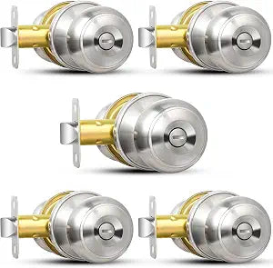 Sopoby Privacy Door Knob, 5 Pack Brushed Nickel Round Keyless Doorknobs