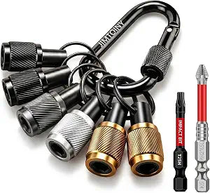 6 Pack Knurled Aluminum Bit Holder Keychain w/ PH2 & T25 Bits