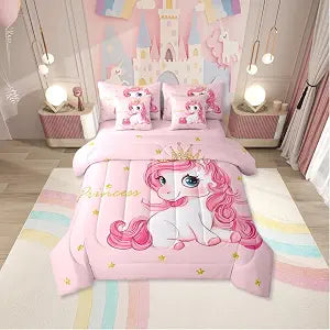 Erosebridal Pink Unicorn Full Bed in A Bag for Girls