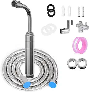 Handheld Toilet Bidet Sprayer for Toilet - Adjustable Flush Angle & Water Pressure for Bathroom Diaper Shower, All Brass Handheld Bidet Sprayer with Superior Complete Spray Hoses Kit (Grey)