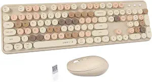 UBOTIE Colorful Wireless Keyboard and Mouse Combo (Milk Tea-Colorful)