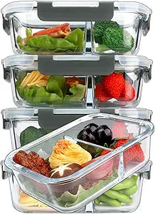M MCIRCO 5 Pack,36 oz, 2 Compartments Glass Meal Prep Containers with Lids