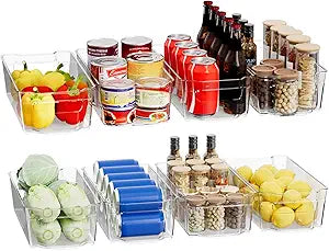 Clear Fridge Organizer, Refrigerator Organizer Bins with Handle, Freezer, Kitchen Cabinet, Pantry Organization, BPA Free Fridge Organizers (12.4 inch 8 Pack)