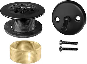 Westbrass R92K-62 1-3/8" Fine Thread Grid Strainer Drain Cover with Trip Lever Faceplate and Conversion Adaptor Bushing, Matte Black