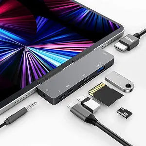 iPad Pro USB C Hub Adapter, 7-in-1 Hub, 4K@60Hz HDMI, SD/TF, 3.5mm, 60W PD