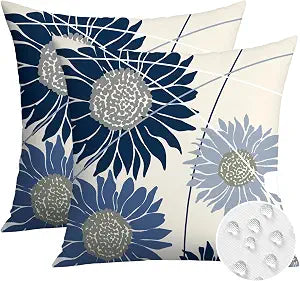 Artscope Sunflower Outdoor Throw Pillow Covers 20x20 Inch Set of 2 Double-Sided Printing Waterproof Spring Summer Outdoor Pillowcases for Couch Patio Funiture Garden Porch Decor-Deep & Light Blue