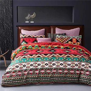 Queen Duvet Cover Bohemian,Three Pieces,Breathable, Soft, and Durable with Zipper Closure (1 Duvet Cover 2 Pillowcases)