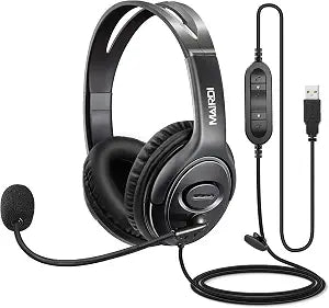MAIRDI USB Headset with Microphone for PC, Computer Headset with Mic Noise Canceling for Laptop Teams Zoom Office Work Call Center Business Softphone, Dictation Headset for Dragon Naturelly Speaking
