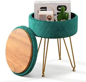 Cpintltr Velvet Storage Ottoman Round Footrest Stool Multifunctional Upholstered Ottoman Modern Accent Vanity Stools Tray Top Coffee Table Suitable for Living Room Bedroom Entryway Emerald