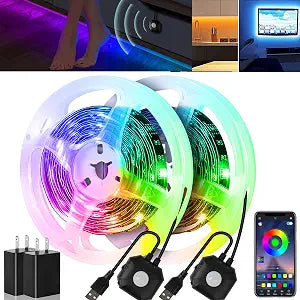 Under Bed Lights 2 Set*9.84ft Motion Activated RGB LED Strip Light, App Control/Variety Color/Dimmable/Dynamic Music Sync/5V USB, Motion Sensor LED Strip Light for Bed Cabinet Staircase Bedroom