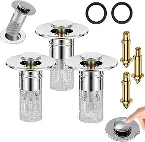 Stainless Steel Floor Drain Filter, Pop up Bathroom Sink Drain Strainer with Removable, Bathroom Sink Stopper Hair Catcher, Shower Drain Plug Filter for Us Bathroom,Bathtubs (3PCS)