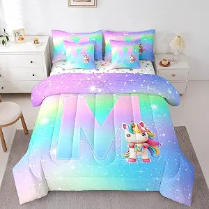 Feelyou Kids Cute Unicorn Comforter Set with Sheets Twin Size