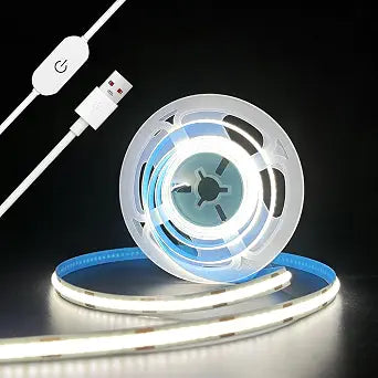 ZSLAIFU A 5V USB LED Light Strip, COB LED Strip Lights, White 5V LED Lights, Small LED Strip Light, TV Lights for TV Under Cabinet Kitchen Living Room Shelving or Displays (White, 6.56ft)