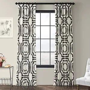 HPD Half Price Drapes Geometric Printed Curtains 96 Inches Long Luxury Cotton Curtains (1 Panel) Room Darkening Window Curtains for Bedroom & Living Room, 50W x 96L, Mecca Geometric Steel
