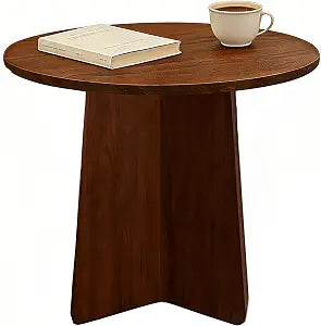 Short Small Round Coffee Table 15.7x15.7in, Side Table Walnut