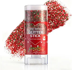 Christmas Body Glitter Stick,Face Hair Glitter for Kids Women Makeup,Waterproof Christmas Hair Accessories,Singer Concert Festival Rave Glitter Gel,Mermaid Sequins Long Lasting Face Paint Gel Kit,Red