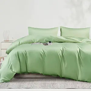 JELLYMONI King Duvet Cover Set, Rayon Derived from Bamboo, Cooling Duvet Cover - 1 Hidden Zipper Duvet Cover with 2 Pillowcases, Grass Green