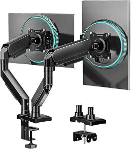 Dual Monitor Stand, Adjustable Monitor Desk Mount for 1732 Computer Screens, Full Motion VESA 75x75/100x100 with C-Clamp & Grommet Aluminum Base, Each Arm Holds 4.4 to 20 lbs AX09DB201