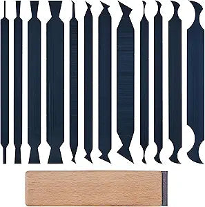 New Cabinet Scraper Cards and Cabinet Scraper Burnisher with 12 Piece Multi-Shaped Scraper Set Suitable for Various Small space and Small-Sized Tasks(HTCSCS13)