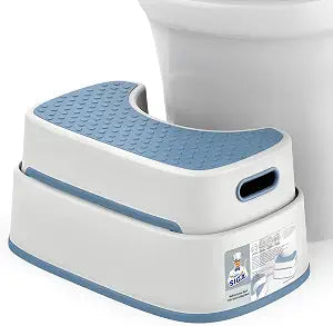 MR.SIGA Toilet Stool Squat Adult Bathroom Foot Stool, White & Grayish Blue