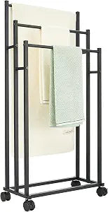 sagetta Black Free Standing Towel Racks for Bathroom 35.83" Towel Hanger and Dryer Rack Removable Pool Racks with Wheels 3 Tiers Carbon Steel Rustproof