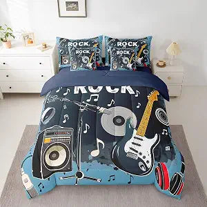 Feelyou Rock Music 7 Piece Bedding Set Queen Size for Kids Teens
