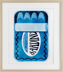 Modern Canned Sardines Nautical, 13 x 16 Inch Framed Print Under Glass