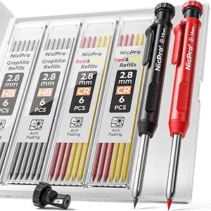 Nicpro Carpenter Pencils with Sharpener, Mechanical Pencil for Construction