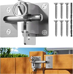 Hulave 304 Stainless Steel Fence Gate Latch, Self-Locking Gravity Gate Latch, Heavy Duty Privacy Gate Latch for Wooden Fence, Metal Gate & Vinyl Fence Gate Hardware (Silver)