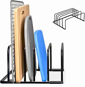 Kitchen Cutting Board Organizer Rack, 5-Slot Storage Holder for Boards, Bakeware, Cookie Sheets (1pc Black)