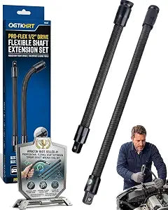 1/2 flexible shaft extension extender torque socket wrench ratchet drive bar bendable spring steel flex reach tool long connecting rod electric impact drill adapter set for Hard to Reach(10in+14in)
