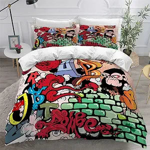 Men Duvet Cover Set Full Queen Size 3Pieces Comforter Cover Bedding Set for Boys Teens 3D Graffiti Art Quilt Cover with Pillow Shames No Comforter Inside(TY106, Full/Queen)