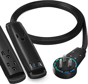Maximm 3 Ft Extension Cord with USB Ports, 360 Rotating Plug, Black, UL