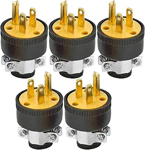 5-Pack Heavy Duty Electrical Plug Replacement End 15A, 125V Grounded 3-Prong Male Replacement End, NEMA 5-15P
