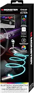 Monster Bluetooth Sound Reactive RGB Fiber Optic Car Interior Lighting Kit, Use Remote/Downloadable App to Customize, Sound-Reactive Mode, Easy Installation, 13ft Cable/12V Adapter Included, 4-Pack