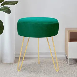 Velvet Soft Modern Vanity Footstool -Round Footrest Stool Ottoman Side Table Seat Dressing with Golden Metal Leg and Sponge Filling,Upholstered Foot Rest, for Living Room and Bedroom Teal