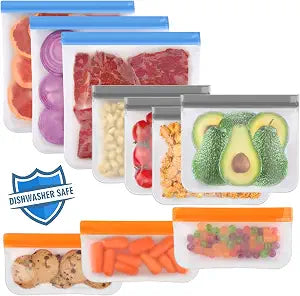 Lerine 10 Pack Reusable Freezer Bags Dishwasher Safe, Food Storage Bags
