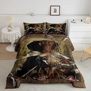 Duck Hunting Bedding Dog Hunter Comforter Set for Kids Boys Girls Wild Animal Mallard Duck Print Duvet Set Hunting and Fishing Farmhouse Theme Quilts Wildlife Flying Duck Bedding King Size 3 Pcs