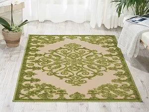 Nourison Home Aloha Green 2'8" x 4' Area Rug - Easy Clean, Non Shedding, Bed Room, Living Room, Dining Room, Kitchen (3' x 4')