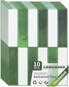 LONGKING Grass Green Thickened Peel and Stick Backsplash Tiles, 10-Sheet