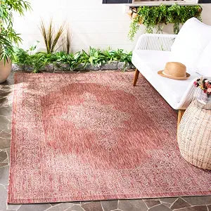 SAFAVIEH Washable Rug Outdoor Courtyard Collection - 4' x 5'7", Rust & Ivory, Non-Shedding & Easy Cleaning, Ideal for Patio, Backyard, Mudroom (CY8232-36521)
