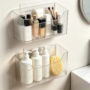 Lae Nuvole Adhesive Cabinet Door Organizer, 2 Pack Wall Shower Caddy, Clear