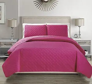 KingLinen Embossed Geometric Reversible Bedspread/Quilt/Coverlet with Sham Set (Hot Pink, California King)