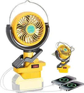 Clip Fan Compatible with Dewalt 20V & 60V Battery Battery (Tool Only) Cordless Portable Clip-On Fan with Dual USB Charging Ports & Adjustable Angle for Camping Jobsite Tent Travel Fishing Outdoor