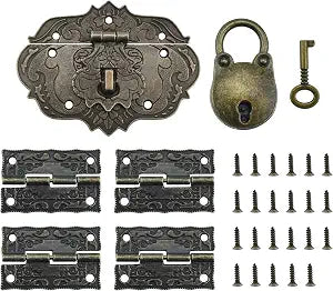 1 Set Jewelry Box Hinges Hasp Catch Lock, Retro Engraved Decorative