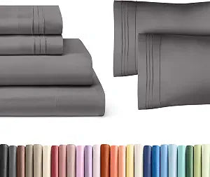 Dark Grey 4-Piece Sheet Set & Pillowcase Bedding Bundle (Queen Size) - Complete Queen Sheet Set & 2 Pillowcases with Deep Pockets up to 16 inches - Hotel Luxury Quality - Soft, Breathable & Cooling