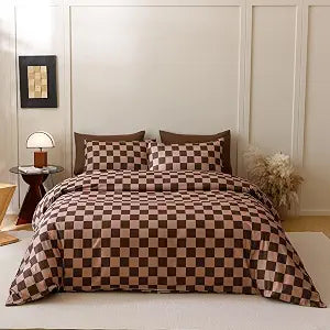 Houseri Brown Plaid Comforter Set Twin Chocolate Coffee Color Chessboard Bedding Sets Mocha Buffalo Checkered Bed Quilt Blanket Twin