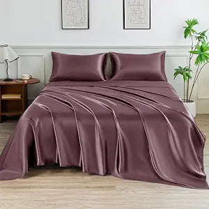 Satin Sheets King,4Pcs Bed Set with 15" Deep Pocket,Rose Taupe